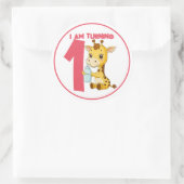 Schattigee Cartoon Baby Giraffe Verjaardag Ronde Sticker (Tas)