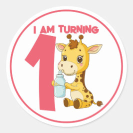 Schattigee Cartoon Baby Giraffe Verjaardag Ronde Sticker