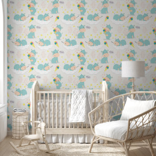 Schattigee Cartoon Baby Hippo kwekerij Behang