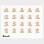 Schattigee Cartoon Baby Monkey Zitten en Eten Bana Ronde Sticker (Vel)