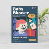 Schattigee Cartoon Baby shower uitnodiging (Staand voorkant)