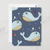 Schattigee cartoon baby walvis blauw briefkaart (Voorkant / Achterkant)