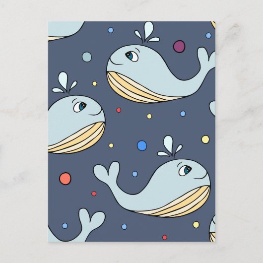 Schattigee cartoon baby walvis blauw briefkaart (Voorkant)
