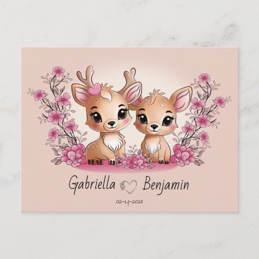 Schattigee Cartoon Bambi Lovers Hart Valentijn's D Briefkaart (Voorkant)