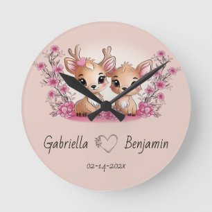 Schattigee Cartoon Bambi Lovers Hart Valentijn's D Ronde Klok
