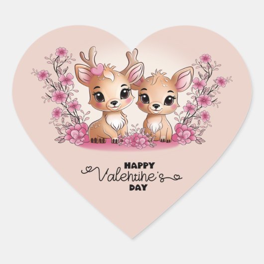 Schattigee Cartoon Bambi Lovers Hart Valentijn's D Sticker (Voorkant)