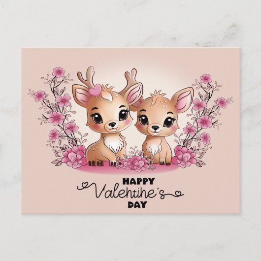 Schattigee Cartoon Bambi Lovers Hearts Valentijn's Briefkaart (Voorkant)