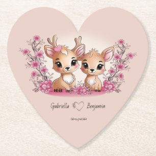 Schattigee Cartoon Bambi Lovers Hearts Valentijn's Kartonnen Onderzetters