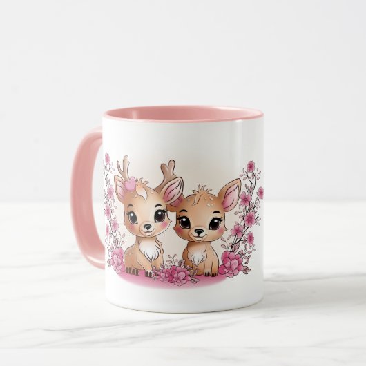 Schattigee Cartoon Bambi Lovers Hearts Valentijn's Mok (Voorkant links)
