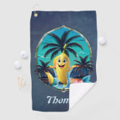 Schattigee cartoon banaan op het tropische strand. golfhanddoek (Insitu)