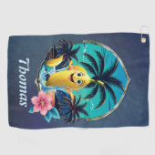 Schattigee cartoon banaan op het tropische strand. golfhanddoek (Horizontaal)