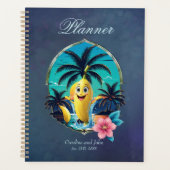 Schattigee cartoon banaan op het tropische strand. planner (Voorkant)