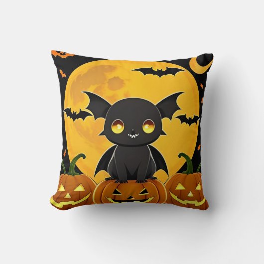 Schattigee Cartoon Bat en Jack-O'-Lantern Pompoene Kussen (Voorkant)