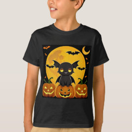 Schattigee Cartoon Bat en Jack-O'-Lantern Pompoene T-shirt