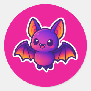 Schattigee Cartoon Bat met Levendige Paarse Vleuge Ronde Sticker