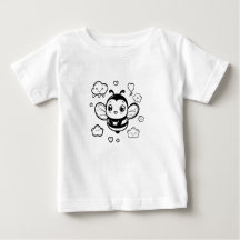 Schattigee Cartoon Bee Baby T-shirt – Zwart en wit