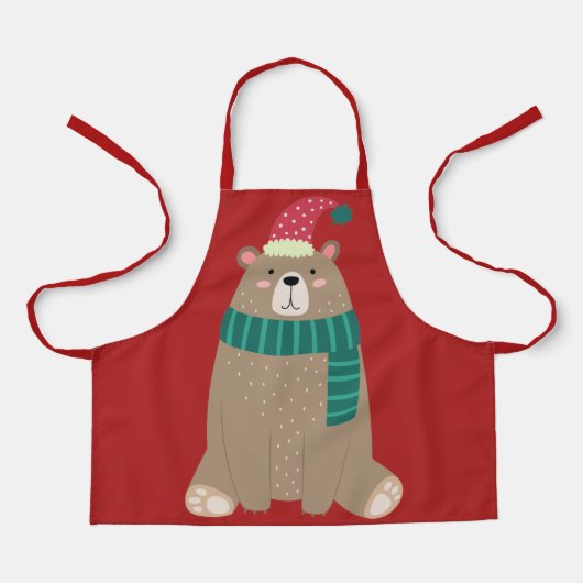 Schattigee Cartoon Beer in Woolly Scarf Christmas Schort (Voorkant)