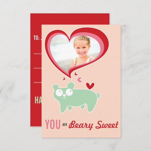 Schattigee Cartoon Beer Kind Classroom Valentijn F Kaart (Voorkant / Achterkant)