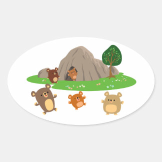 Schattigee Cartoon Beren in een grot Ovale Sticker