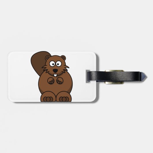 Schattigee Cartoon Bever Funny Woodland Animal Bagagelabel (Achterkant horizontaal)