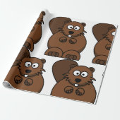 Schattigee Cartoon Bever Funny Woodland Animal Cadeaupapier (Uitgerold)