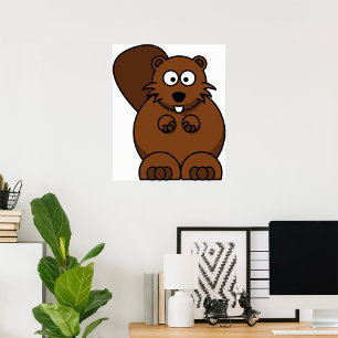 Schattigee Cartoon Bever Funny Woodland Animal Poster