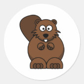 Schattigee Cartoon Bever Funny Woodland Animal Ronde Sticker (Voorkant)