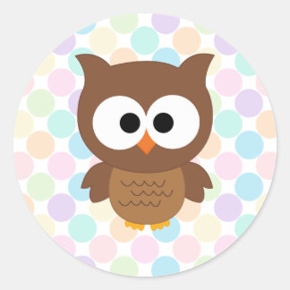 Schattigee Cartoon Big Eyed Brown Uil Ronde Sticker