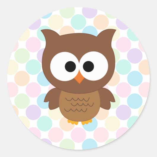 Schattigee Cartoon Big Eyed Brown Uil Ronde Sticker (Voorkant)