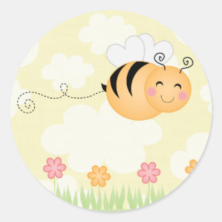 Schattigee cartoon bij en bijenkorf bloemen sticke ronde sticker