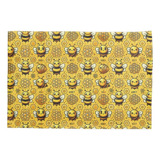 Schattigee Cartoon bijen en honingraatpatroon Kussensloop (Achterkant)
