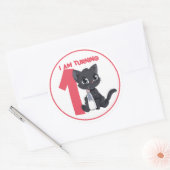 Schattigee Cartoon Black Cat Verjaardag Ronde Sticker (Envelop)