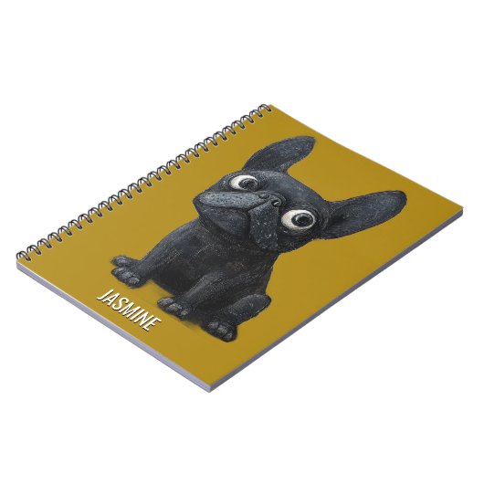 Schattigee Cartoon Black Frenchie Dog Mosterdgeel Notitieboek (Linkerzijde)