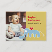 Schattigee Cartoon Blauwe Olifant Foto Kind Speeld Contactkaartje (Voorkant)