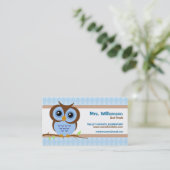 Schattigee Cartoon Blauwe Uil Leraar Contact Visitekaartje (Staand voorkant)