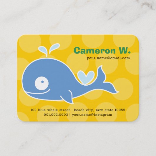 Schattigee Cartoon Blauwe Walvis Kind Profiel Foto Visitekaartje (Voorkant)