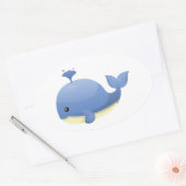 Schattigee Cartoon Blauwe Walvis spuitwater Ovale Sticker (Envelop)
