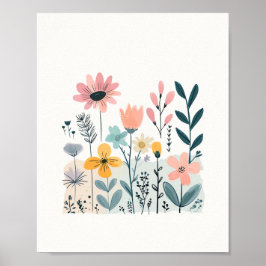 Schattigee Cartoon Bloemen Waterverf Bloemen Hand  Poster