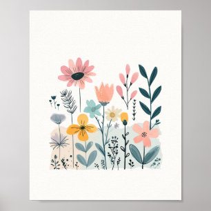 Schattigee Cartoon Bloemen Waterverf Bloemen Hand  Poster