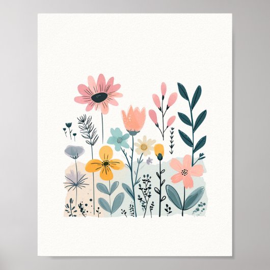 Schattigee Cartoon Bloemen Waterverf Bloemen Hand  Poster (Voorkant)