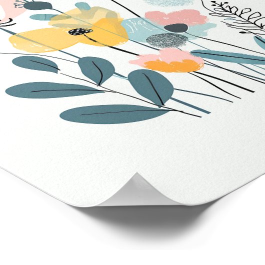 Schattigee Cartoon Bloemen Waterverf Bloemen Hand  Poster (Hoek)