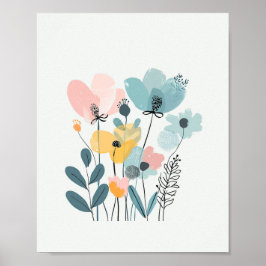 Schattigee Cartoon Bloemen Waterverf Bloemen Hand  Poster