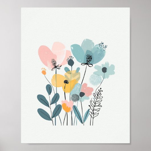 Schattigee Cartoon Bloemen Waterverf Bloemen Hand  Poster (Voorkant)