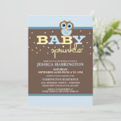 Schattigee Cartoon Blue Owl Baby Sprinkle uitnodig Kaart (Staand voorkant)