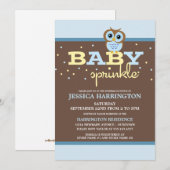 Schattigee Cartoon Blue Owl Baby Sprinkle uitnodig Kaart (Voorkant / Achterkant)