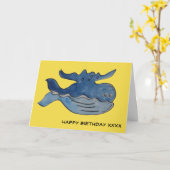 Schattigee Cartoon Blue Whale Verjaardag Kaart (Gele Bloem)