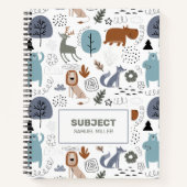 Schattigee cartoon bosdieren patroon monogram notitieboek (Voorkant)