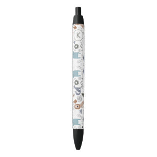 Schattigee cartoon bosdieren patroon monogram zwarte inkt pen