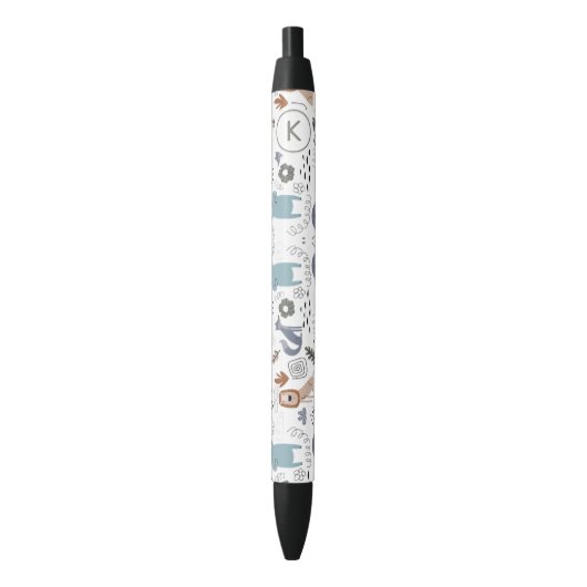 Schattigee cartoon bosdieren patroon monogram zwarte inkt pen (Voorkant Verticaal)