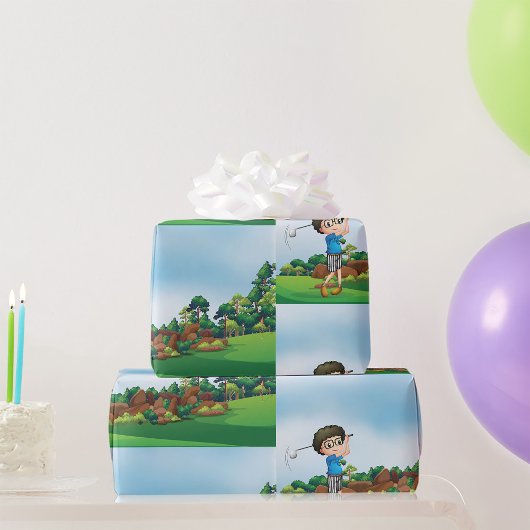 Schattigee Cartoon Boy Golfen Fun Golf Lover Desig Cadeaupapier